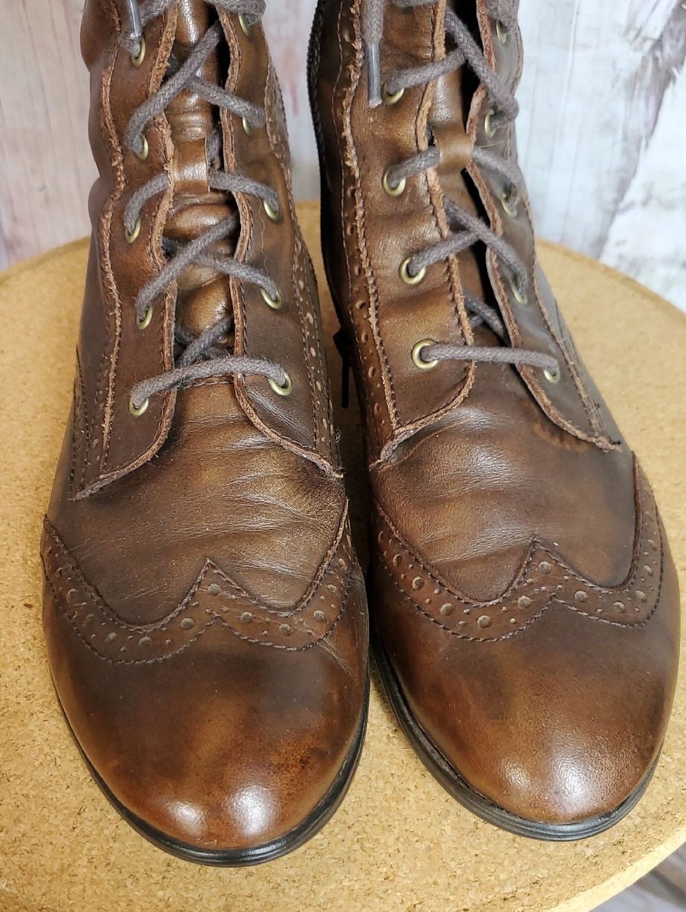 Born Mid Calf Boots 9 Brown Leather Wingtip Leonis Brogue Oxford - Picture 8 of 10
